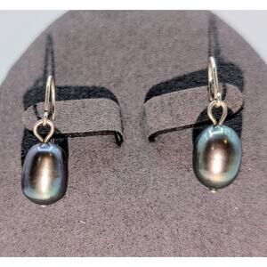 Sterling Wire Purple Peacock Pearl Dangle Earrings